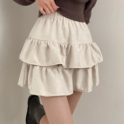 제인 스웨이드 캉캉 밴딩 미니 스커트 아이보리