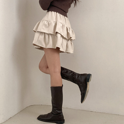 제인 스웨이드 캉캉 밴딩 미니 스커트 아이보리