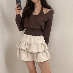 제인 스웨이드 캉캉 밴딩 미니 스커트 아이보리