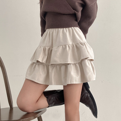 제인 스웨이드 캉캉 밴딩 미니 스커트 아이보리