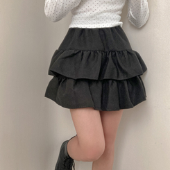 제인 스웨이드 캉캉 밴딩 미니 스커트 블랙