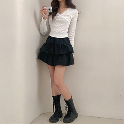 제인 스웨이드 캉캉 밴딩 미니 스커트 블랙