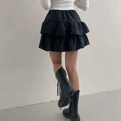 제인 스웨이드 캉캉 밴딩 미니 스커트 블랙