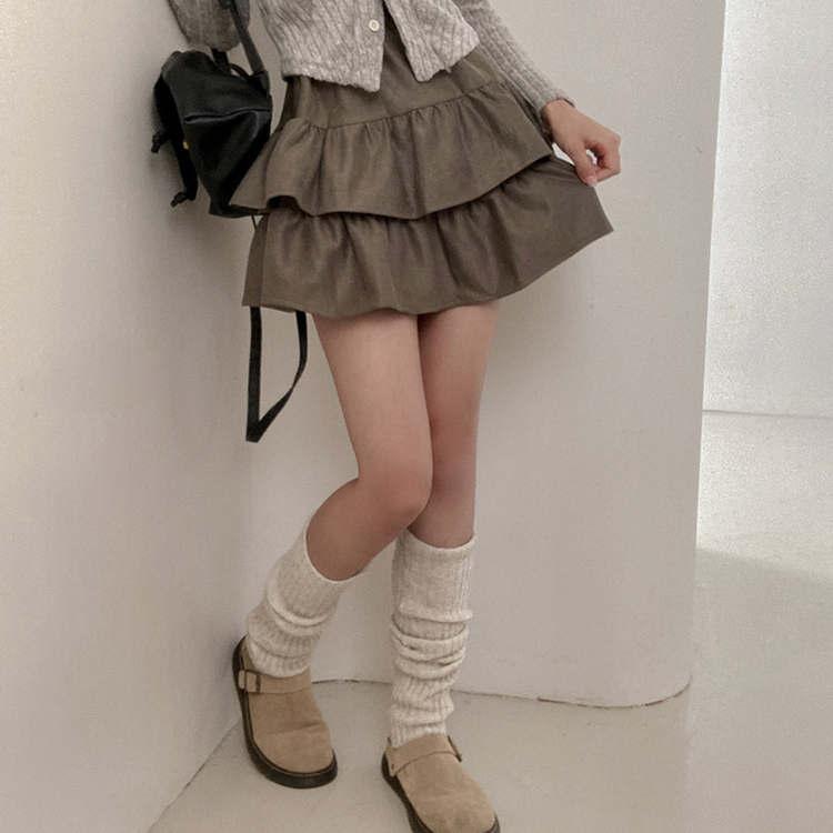 제인 스웨이드 캉캉 밴딩 미니 스커트 카키