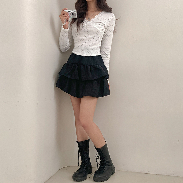 제인 스웨이드 캉캉 밴딩 미니 스커트 블랙