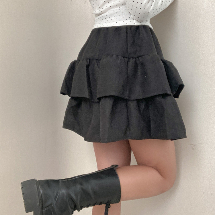 제인 스웨이드 캉캉 밴딩 미니 스커트 블랙