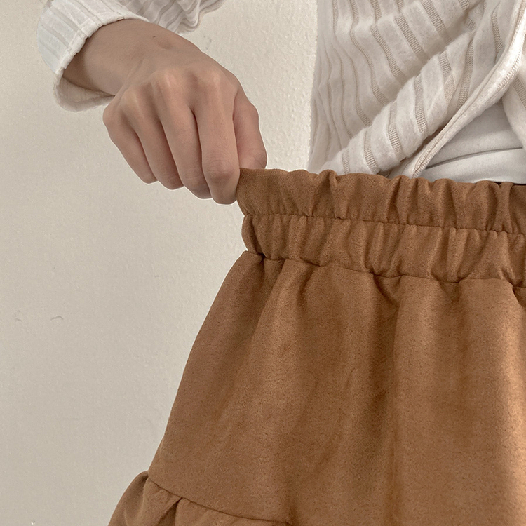 제인 스웨이드 캉캉 밴딩 미니 스커트 브라운