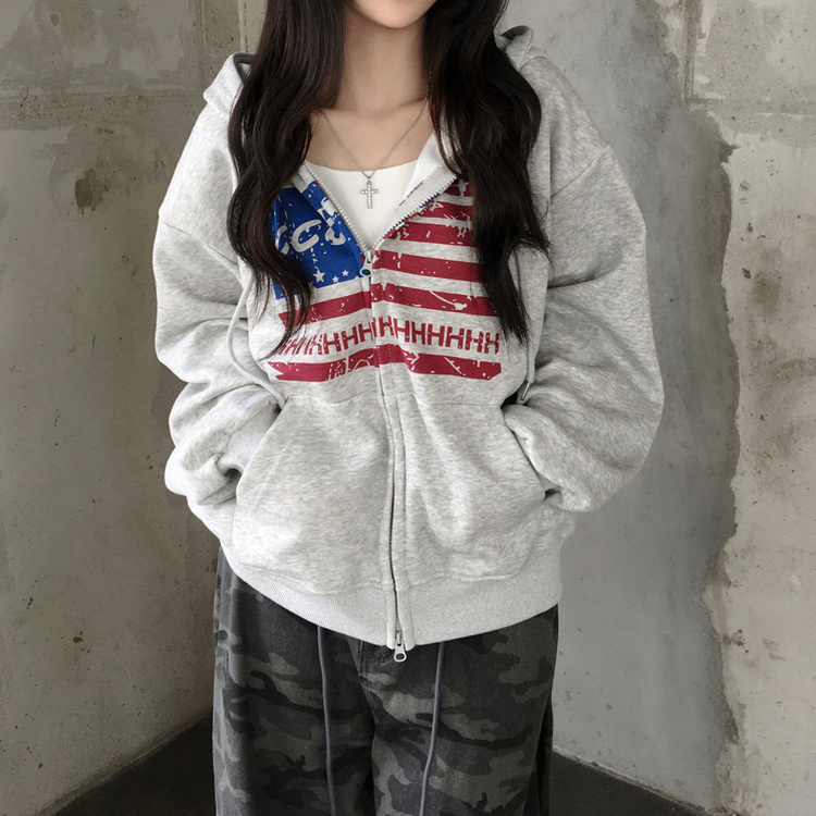 アメリカンオーバーフードジップアップ｜ジャンパー｜韓国
