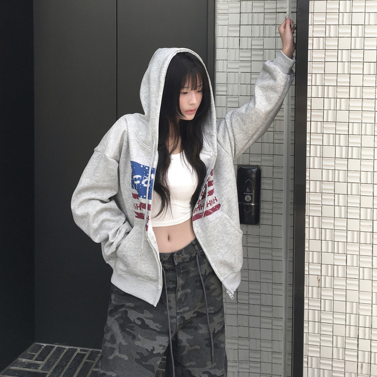 アメリカンオーバーフードジップアップ｜ジャンパー｜韓国ファッション