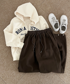 【丈別】サイドスリットストリングコットンワイドパンツ