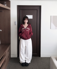 【丈別】サイドスリットストリングコットンワイドパンツ WHITE