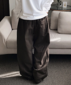 【丈別】サイドスリットストリングコットンワイドパンツ BROWN