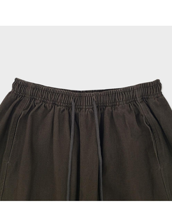 【丈別】サイドスリットストリングコットンワイドパンツ