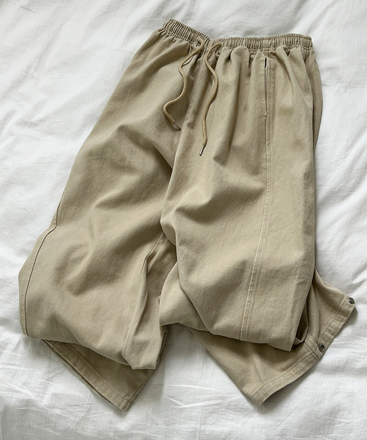 【丈別】サイドスリットストリングコットンワイドパンツ