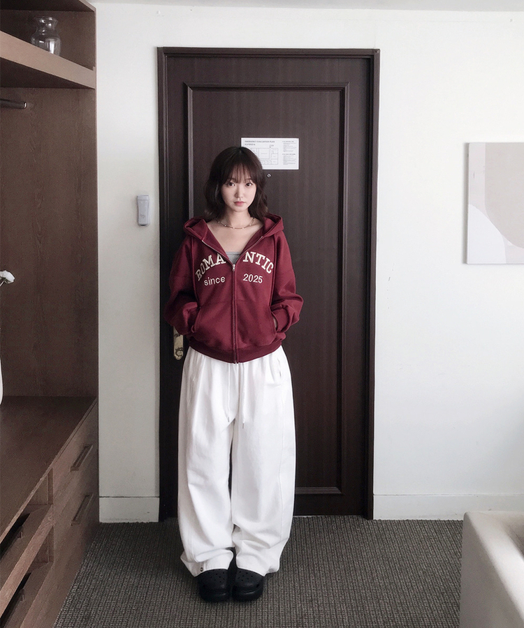 【丈別】サイドスリットストリングコットンワイドパンツ WHITE