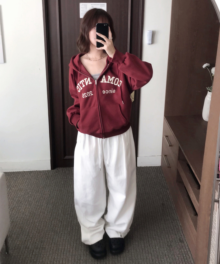 【丈別】サイドスリットストリングコットンワイドパンツ WHITE