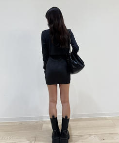 【SET】リボンポイントミニワンピース CHARCOAL