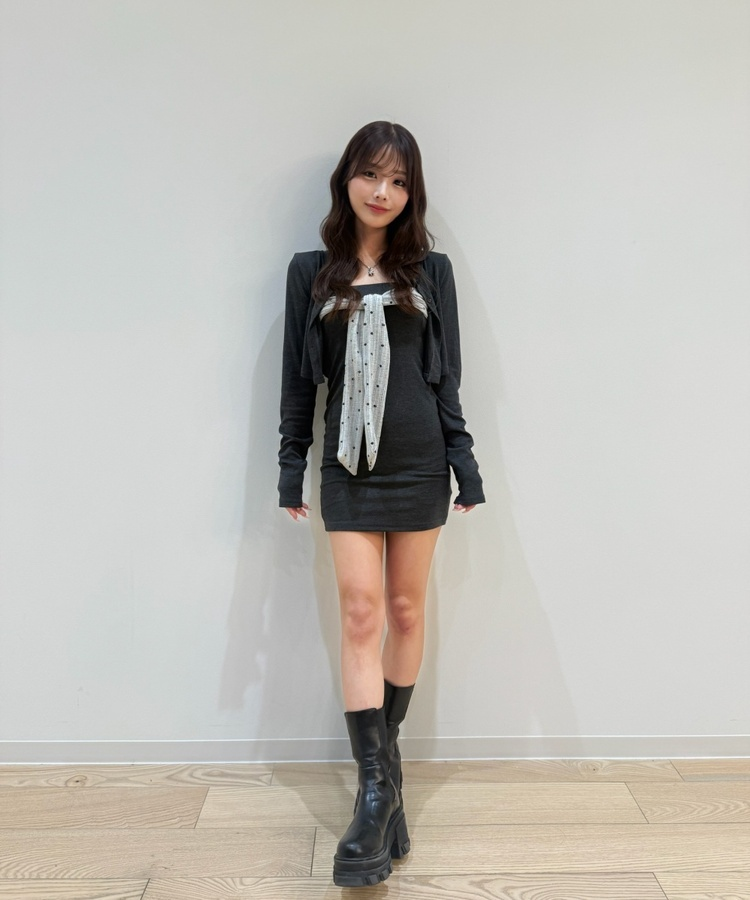 【SET】リボンポイントミニワンピース CHARCOAL