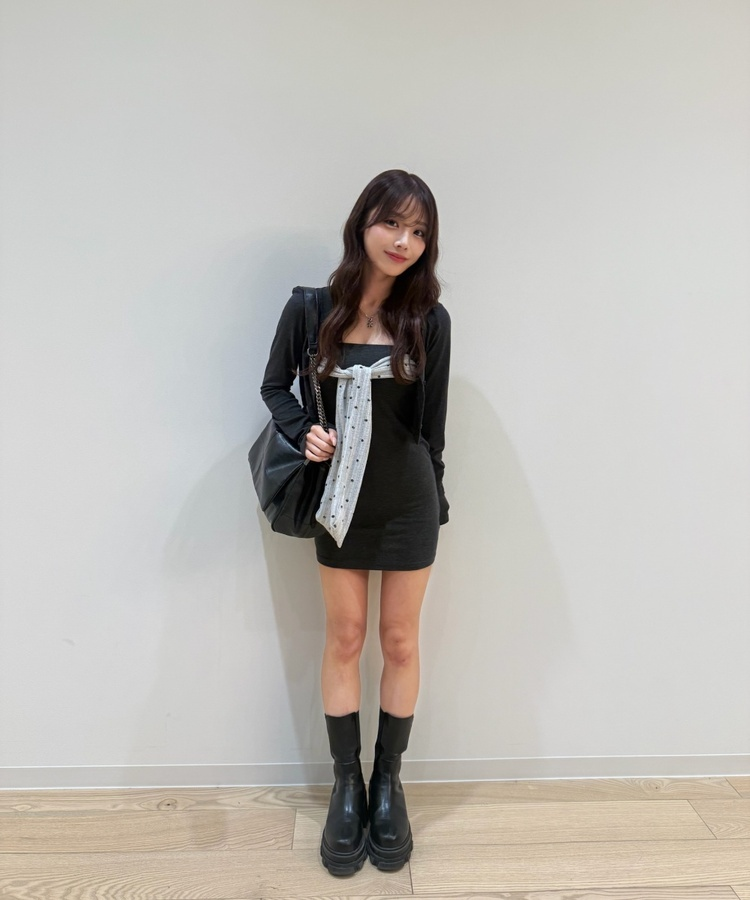 【SET】リボンポイントミニワンピース CHARCOAL