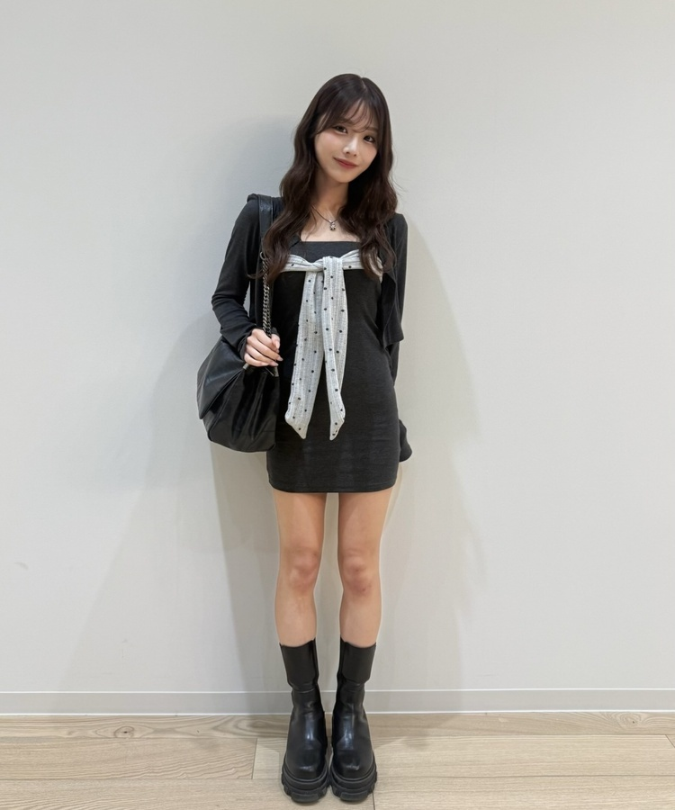 【SET】リボンポイントミニワンピース CHARCOAL