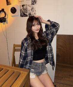 フードチェックカジュアルパーカー NAVY