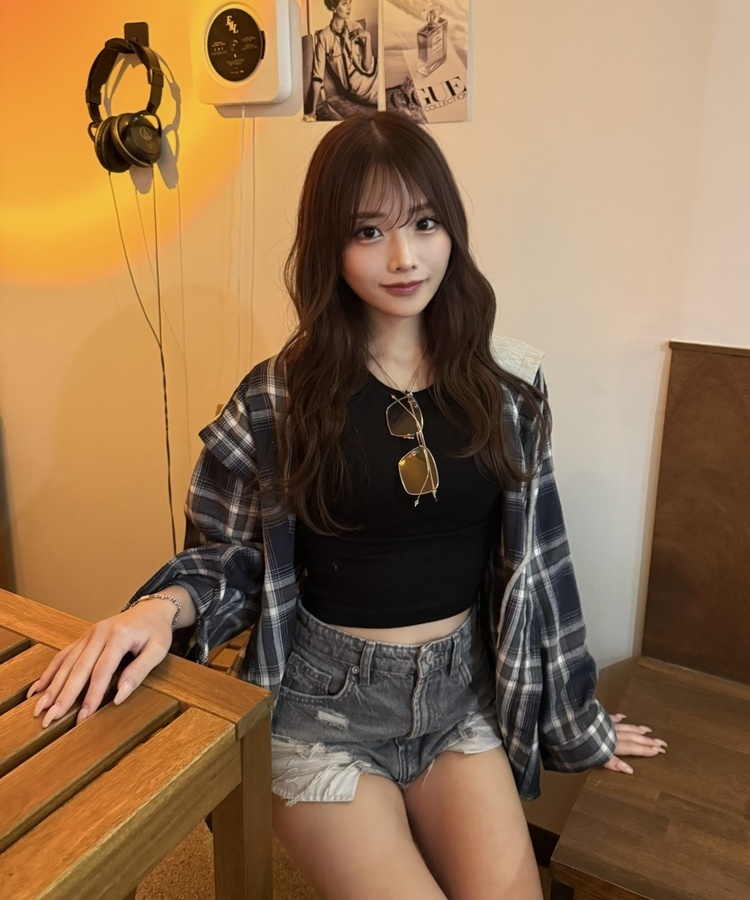 フードチェックカジュアルパーカー NAVY