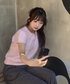 襟付き半袖ニット LIGHT PINK