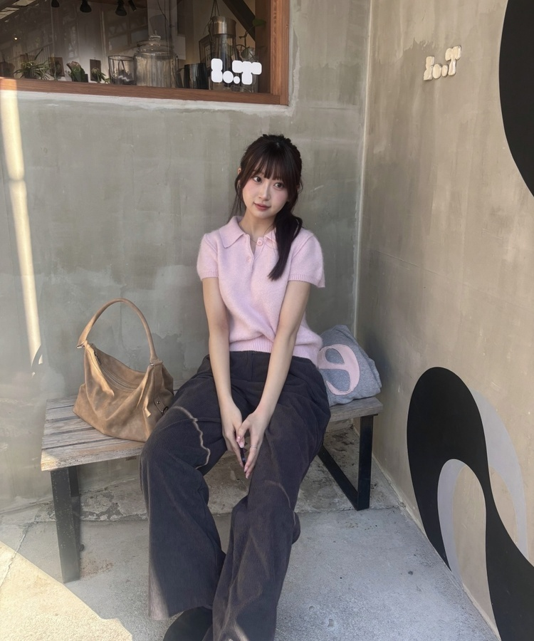 소피 카라 반팔 니트 연핑크