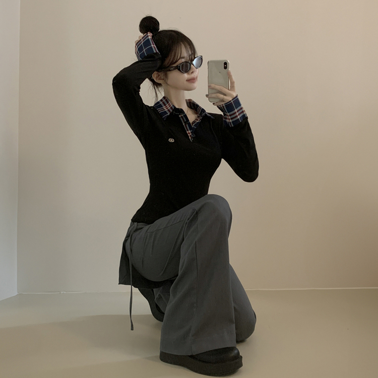 유니크 옆트임 미니버클 사이드 스트랩 랩스커트 일자 와이드 슬랙스 바지 롱팬츠 랩치마바지 그레이