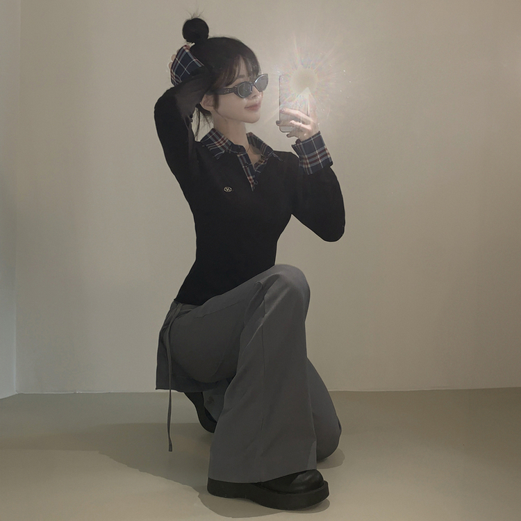 유니크 옆트임 미니버클 사이드 스트랩 랩스커트 일자 와이드 슬랙스 바지 롱팬츠 랩치마바지 그레이