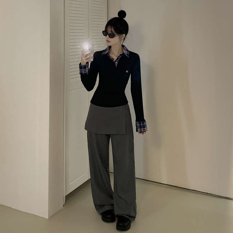 유니크 옆트임 미니버클 사이드 스트랩 랩스커트 일자 와이드 슬랙스 바지 롱팬츠 랩치마바지 그레이