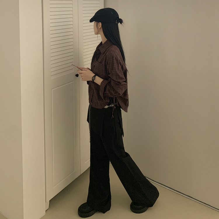 유니크 옆트임 미니버클 사이드 스트랩 랩스커트 일자 와이드 슬랙스 바지 롱팬츠 랩치마바지 블랙