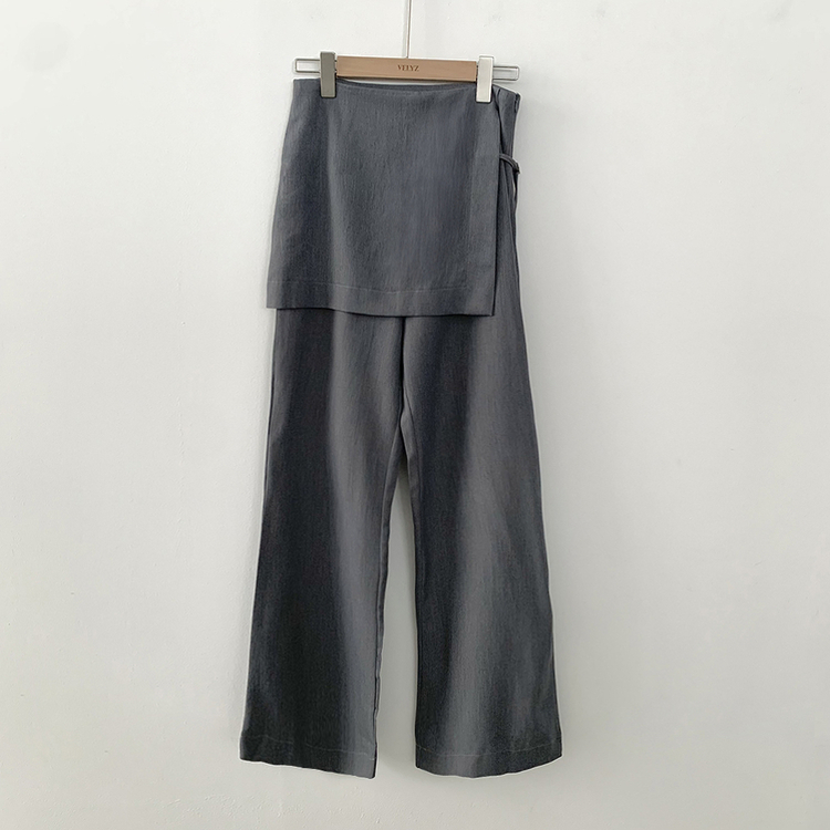 유니크 옆트임 미니버클 사이드 스트랩 랩스커트 일자 와이드 슬랙스 바지 롱팬츠 랩치마바지