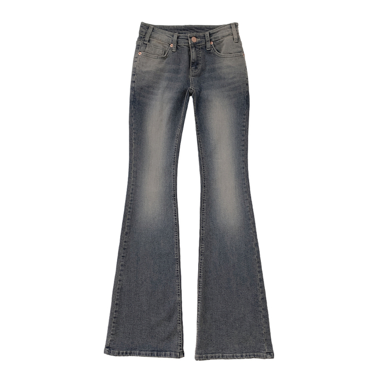 닉트 옐로우 워싱 스판 백포켓 로우라이즈 부츠컷 데님 팬츠