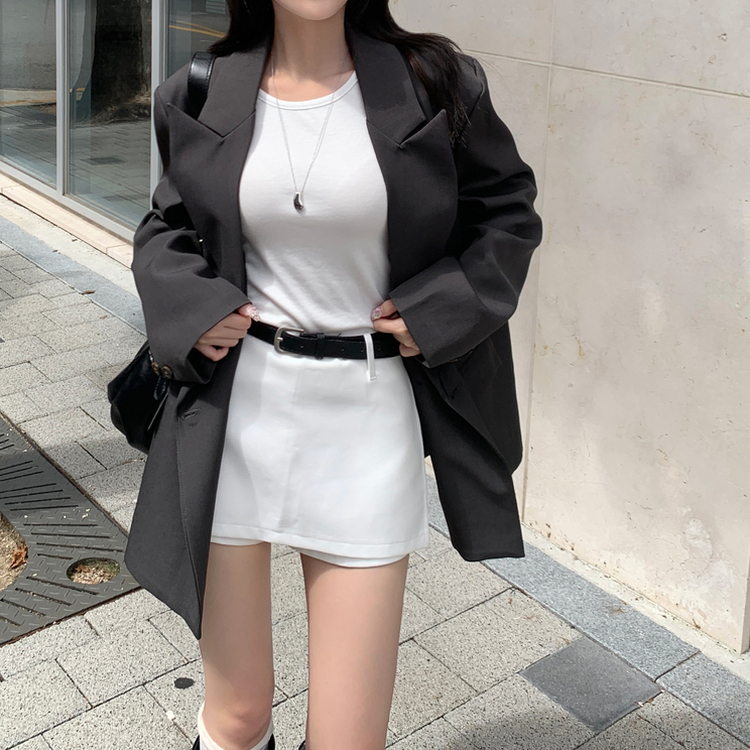 마일드 벨트세트 옆트임 미니 스커트 화이트