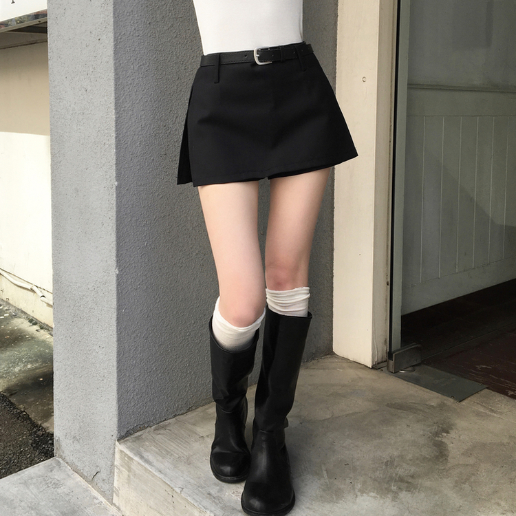 마일드 벨트세트 옆트임 미니 스커트 블랙