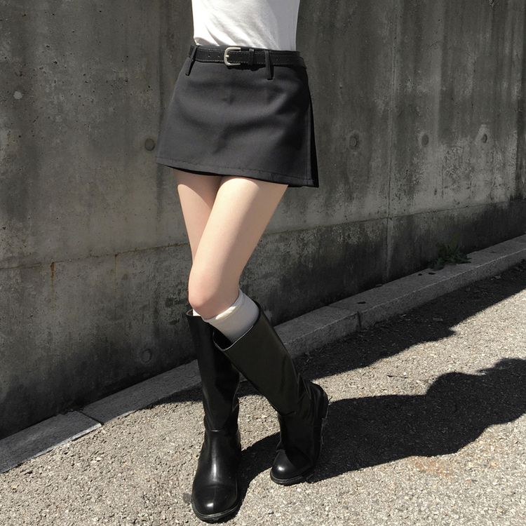 마일드 벨트세트 옆트임 미니 스커트 블랙