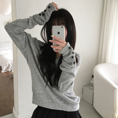 레히 울 브이넥 소매버튼 단추 루즈핏 오버핏 레이어드 니트 그레이