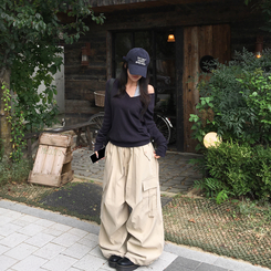 레히 울 브이넥 소매버튼 단추 루즈핏 오버핏 레이어드 니트 네이비