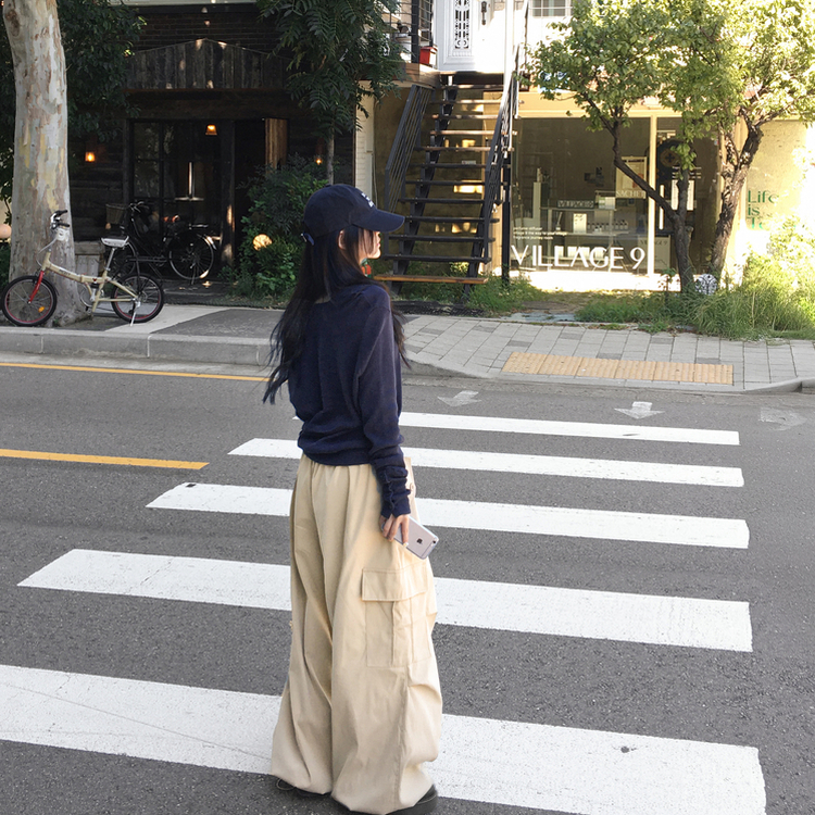 레히 울 브이넥 소매버튼 단추 루즈핏 오버핏 레이어드 니트 네이비