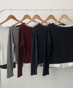 히카 오프숄더 레이어드 찡포인트 스터드 긴팔 티셔츠