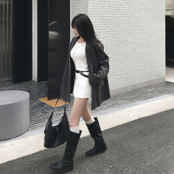 젠타 유광 롱 부츠 워커 블랙