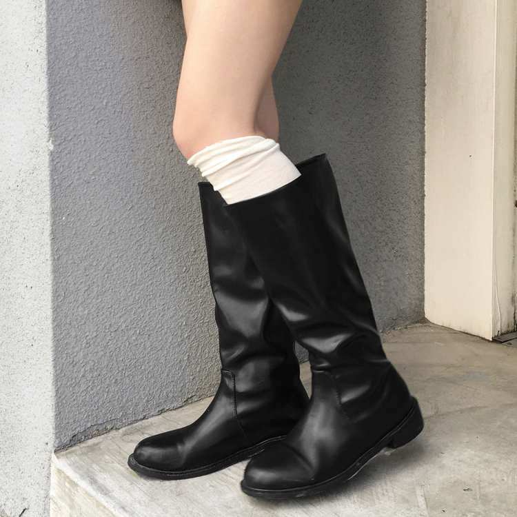 젠타 유광 롱 부츠 워커 블랙