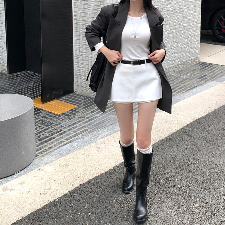 젠타 유광 롱 부츠 워커 블랙