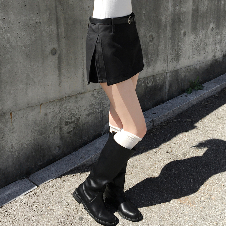 젠타 유광 롱 부츠 워커 블랙