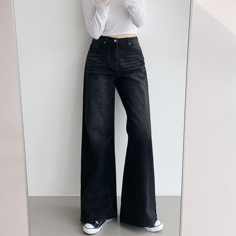 【丈別】フレアブーツカットデニムパンツ BLACK DENIM