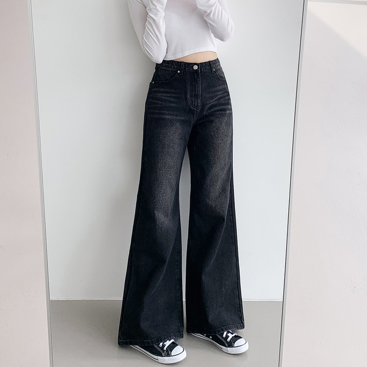 【丈別】フレアブーツカットデニムパンツ BLACK DENIM