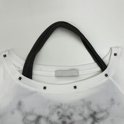 스텔라 실버 스터드 레이어드 홀터 골지긴팔 배색티셔츠