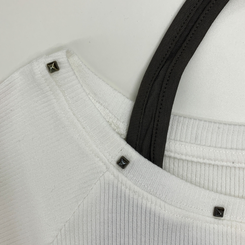 스텔라 실버 스터드 레이어드 홀터 골지긴팔 배색티셔츠