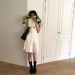 スクエアフラットシューズ BLACK